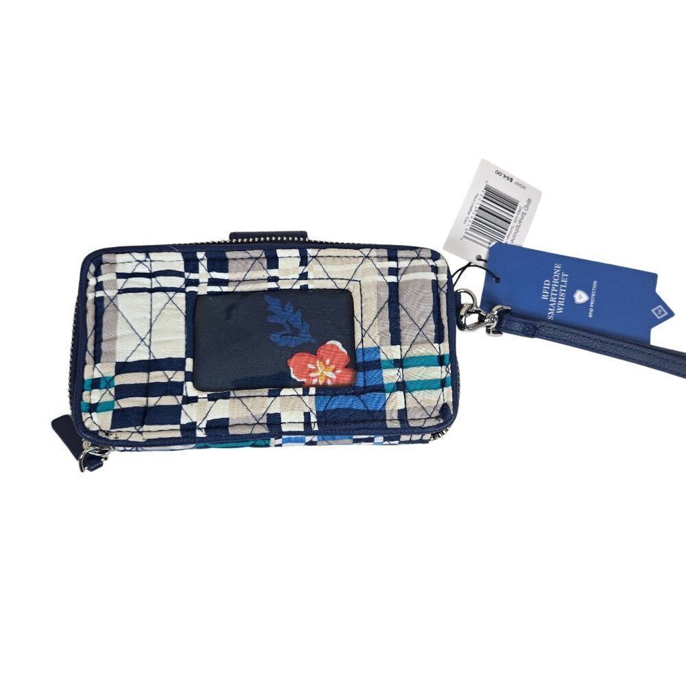 Vera Bradley RFID Smartphone Wristlet In Navy Blue Santiago Woven NEW